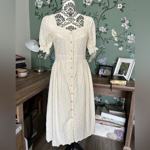 simple retro - cotton button up dress - ivory